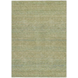 5' X 8' Wheat And Sage Striped Washable Indoor Outdoor Area Rug