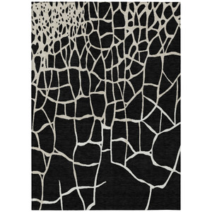 3' X 5' Black And Beige Abstract Washable Indoor Outdoor Area Rug