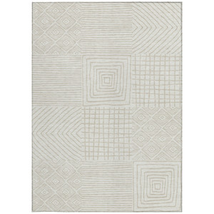3' X 5' Ivory And Beige Geometric Washable Indoor Outdoor Area Rug Transitional Style - Ivory, Beige Color