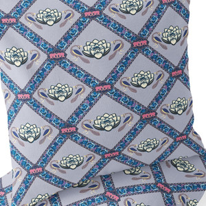 Set of Two 16" X 16" Blue and Gray Peacock Blown Seam Floral Indoor Outdoor Throw Pillow - 606114821847