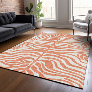 3' X 5' Coral And Ivory Animal Print Washable Indoor Outdoor Area Rug