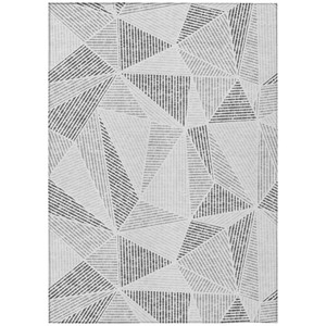 5' X 8' Gray Charcoal And Silver Geometric Washable Indoor Outdoor Area Rug