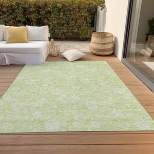 5' X 8' Artichoke Green Mint Green And Ivory Floral Washable Indoor Outdoor Area Rug