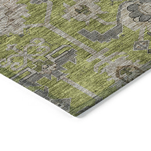 5' X 8' Olive Green Gray And Charcoal Oriental Washable Indoor Outdoor Area Rug