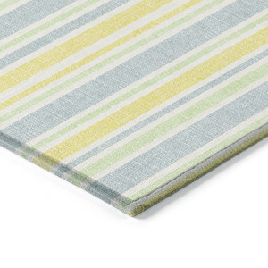 3' X 5' Blue and Yellow Striped Washable Non Skid Indoor Outdoor Area Rug