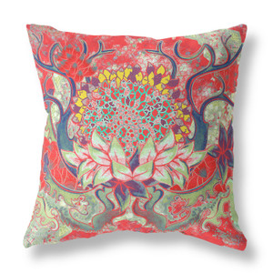 16" X 16" Red And Green Blown Seam Geometric Indoor Outdoor Throw Pillow