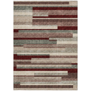 3' X 5' Merlot Burgundy And Beige Striped Washable Indoor Outdoor Area Rug