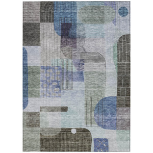 3' X 5' Blue Gray And Charcoal Abstract Washable Indoor Outdoor Area Rug - Blue, Gray, Charcoal