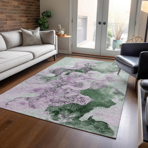 5' X 8' Sage And Lavender Abstract Washable Indoor Outdoor Area Rug