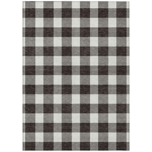 5' X 8' Black And Gray Plaid Washable Indoor Outdoor Area Rug