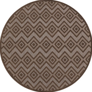 8' Brown Round Geometric Indoor Outdoor Area Rug - Brown