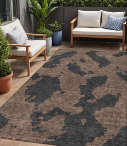 5' X 8' Chocolate And Charcoal Abstract Washable Indoor Outdoor Area Rug
