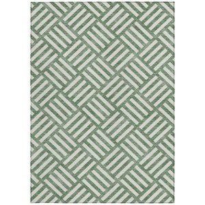 3' X 5' Green And Ivory Geometric Washable Indoor Outdoor Area Rug - Green, Ivory