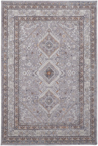 10' X 13' Gray Orange And Ivory Floral Power Loom Stain Resistant Area Rug