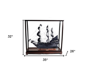 32" Black Solid Wood Hand Painted Black Pearl Pirate Medium Display Case Model Boat
