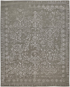 9' X 12' Gray Taupe And Silver Wool Floral Tufted Handmade Distressed Area Rug