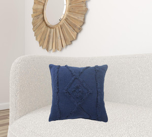 20" Navy Blue And Dark Blue Cotton Geometric Throw Pillow