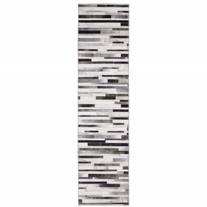 2' X 8' Grey Charcoal And Beige Geometric Power Loom Stain Resistant Runner Rug - 606114607120