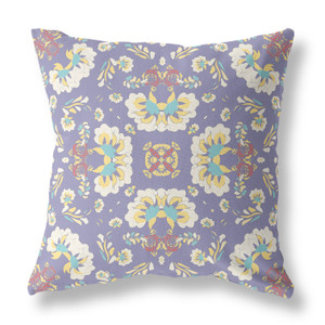 20" X 20" Purple Floral Blown Seam Suede Throw Pillow