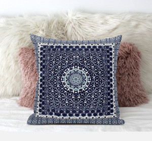 18” Indigo Blue Holy Floral Suede Throw Pillow