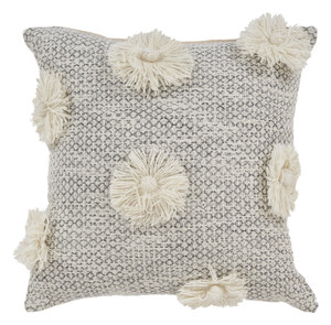 18" Gray and Ivory Throw Pillow with Tassels