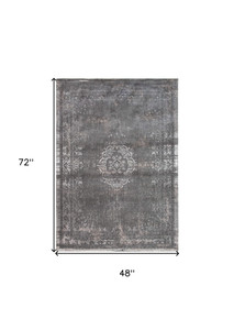 5' X 7' Gray Medallion Non Skid Area Rug