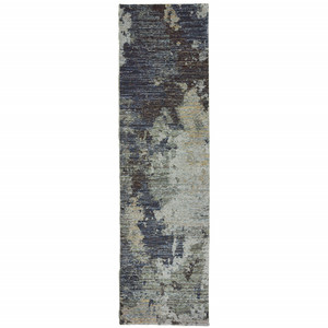 8' Navy Blue Abstract Runner Rug