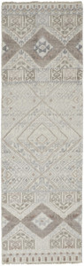 8' Gray Ivory And Pink Geometric Hand Knotted Runner Rug