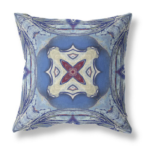 18” Blue Cream Geo Tribal Suede Throw Pillow