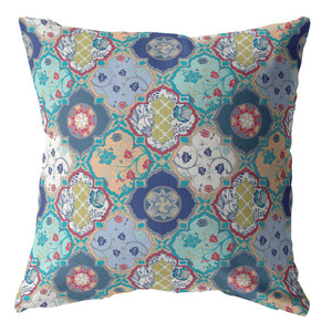 20” Blue Peach Trellis Suede Throw Pillow
