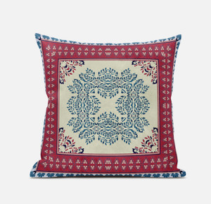 18" X 18" Red Yellow Geometric Blown Seam Suede Throw Pillow