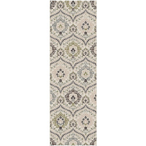 12' Black Ivory And Gray Floral Runner Rug