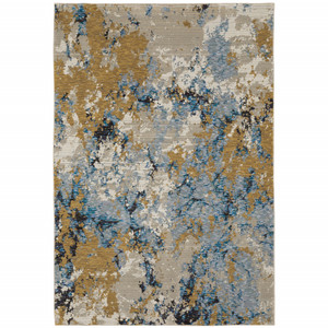 Homeroots Home Decor 6' x 9' Abstract Power Loom Stain Resistant Area Rug, Gold Grey and Ivory