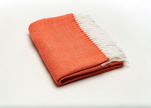 50" X 60" Orange And White Woven Herringbone Plush Throw Blanket