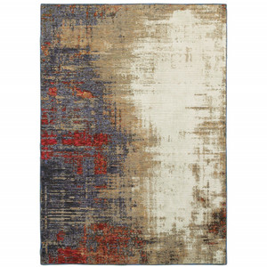 2' X 3' Blue and Beige Abstract Power Loom Area Rug Polypropylene