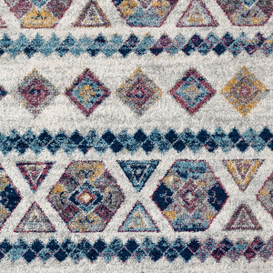 6' Ivory Blue and Orange Geometric Power Loom Round Rug