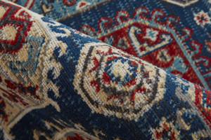 10' X 13' Blue Red And Tan Abstract Distressed Area Rug