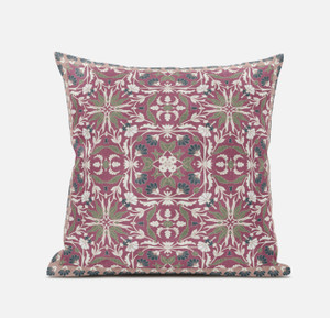 16" X 16" Pink Green Paisley Blown Seam Suede Throw Pillow