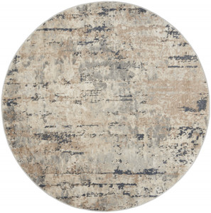 4' X 4' Beige And Grey Round Abstract Power Loom Non Skid Area Rug