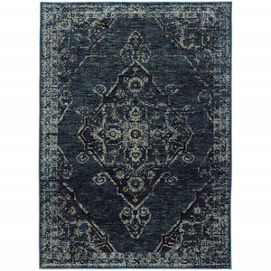 3' X 5' Midnight And Light Blue Oriental Area Rug
