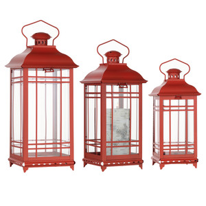 Set Of Three Red Flameless Floor Lantern Candle Holder - 606114744054