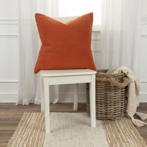 22" Orange Striped Cotton Throw Pillow