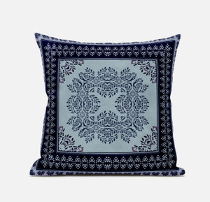 20" X 20" Dark Blue Light Green Geometric Blown Seam Suede Throw Pillow