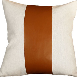 20" Brown And Ivory Faux Leather Throw Pillow Cover