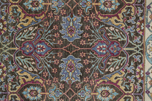 2' X 3' Ivory and Blue Wool Floral Hand Knotted Distressed Area Rug With Fringe