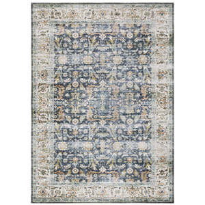 2' X 3' Blue And Gold Oriental Distressed Area Rug
