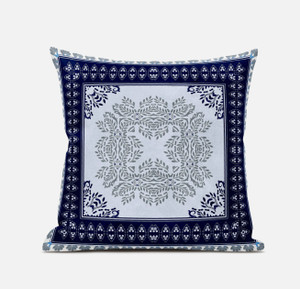 18" X 18" Dark Blue Gray Geometric Blown Seam Suede Throw Pillow