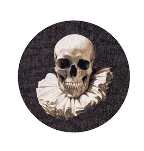 8' Black and White Round Funky Skull Non Skid Area Rug
