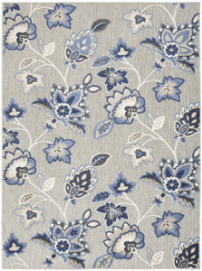 6' X 9' Blue And Grey Floral Stain Resistant Non Skid Area Rug
