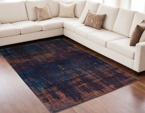 5' X 7' Blue and Brown Abstract Non Skid Area Rug